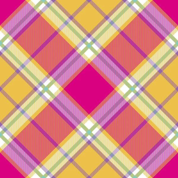 Yellow pink indian madras diagonal fabric texture seamless patte — Stock Vector