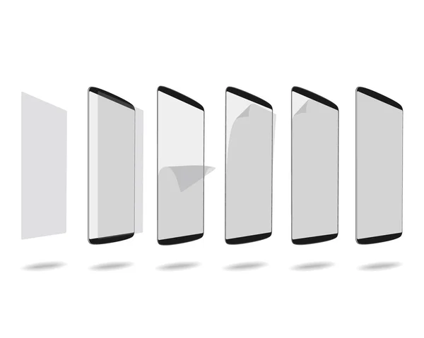 Tela de telefones inteligentes preto com protetor de vidro definido ste diferente — Vetor de Stock