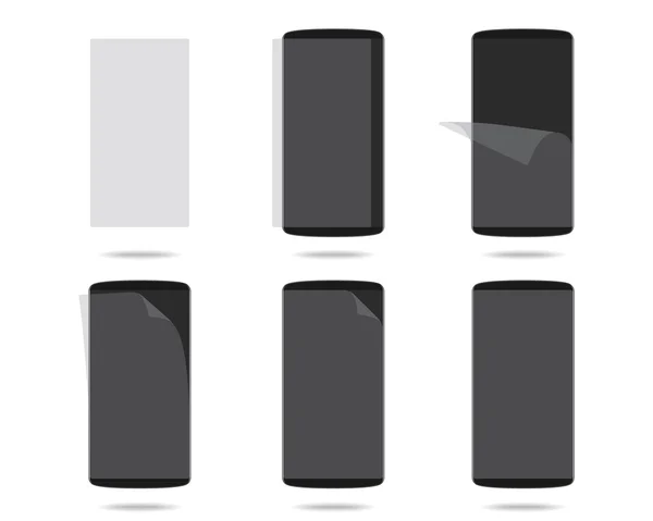 Ecran smartphone noir avec verre protecteur set different ste — Image vectorielle