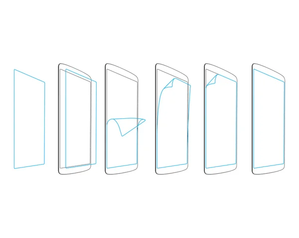贴屏幕保护智能手机的步骤 — 图库矢量图片