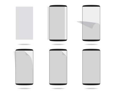 Siyah akıllı telefonlar ekran koruyucu cam set farklı sta ile