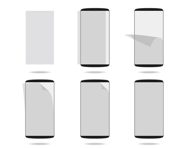 Exibição de smartphones preto com protetor de vidro definido sta diferente — Vetor de Stock