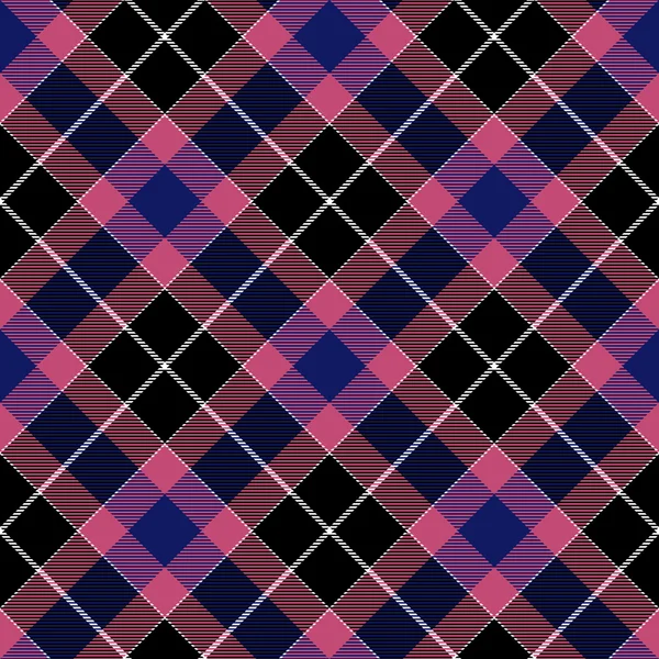 Pink blue check plaid seamless diagonal fabric texture — Stock Vector