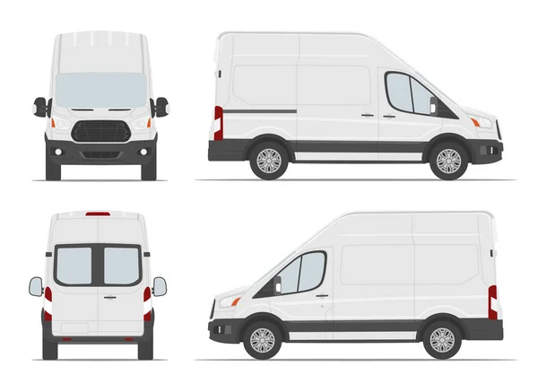 High Roof Cargo Van White Color Side Front Back View — Stock Vector