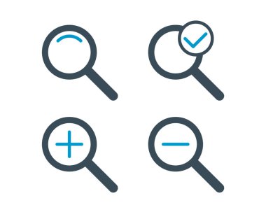 Zoom two color icon set. Search vector magnifying glass symbol.