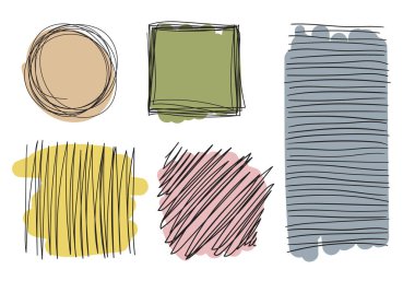 Color abstract shapes made hand drawn brush. Vector design element set.