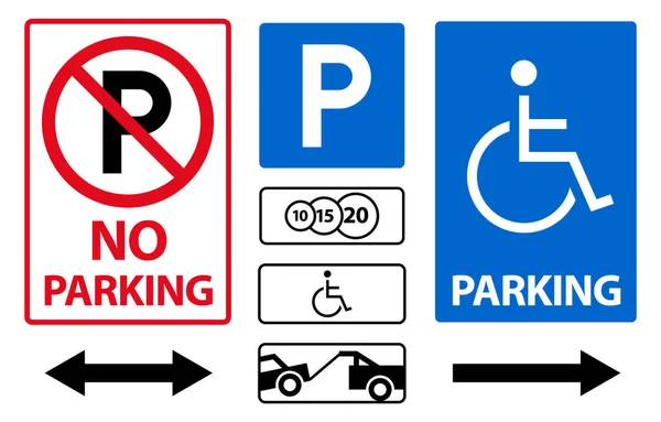 Parking Sign Icon Vector Set Paid Disabled People Car Evacuation — Wektor stockowy