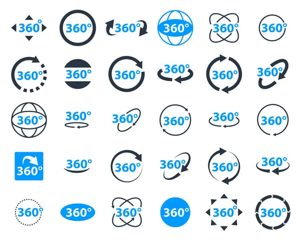 360 Degrees Icon Set Rotate Arrow Reality Panoramic Symbol Wide — Stock Vector
