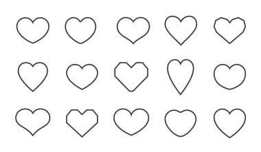 Kalp vektör simgesini ayarla. Kalpler farklı tasarım koleksiyonu şekillendirir.