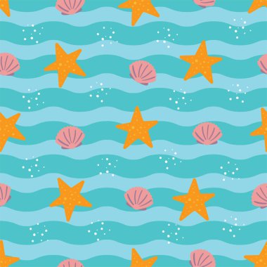 Tropik plaj, modaya uygun, pürüzsüz desen. Kumaş baskısı için vektör arkaplanı.