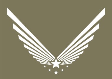 Ordu logosu, askeri sembol ya da amblem. Vektör etiketinde yıldız olan kartal kanadı.  