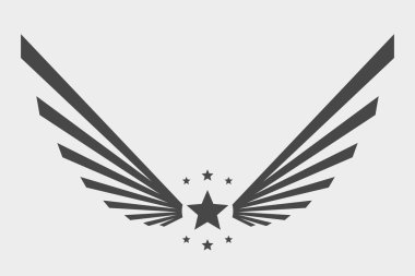 Vatansever Amerikan işareti. Yıldızlı kanatlar yaratıcı vektör logosu. Kartal grafik tasarım simgesi.