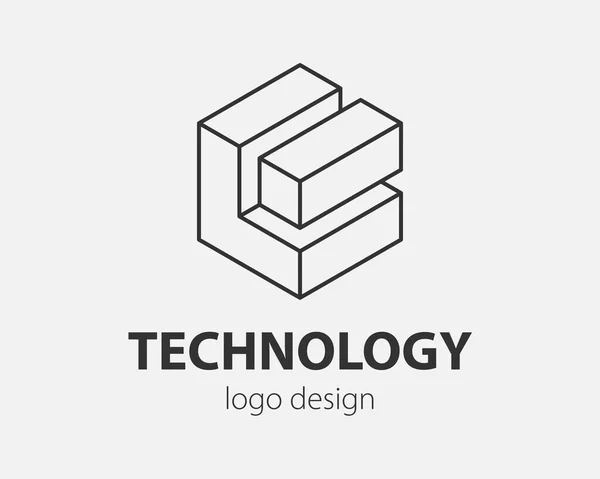 Block Logo Abstraktes Design Technologie Kommunikation Vektor Vorlage Linearen Stil — Stockvektor