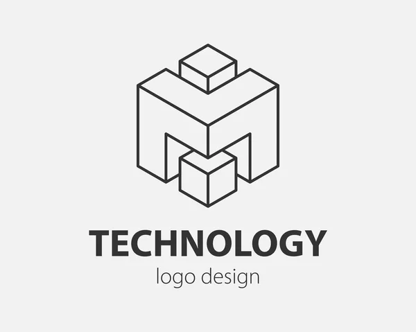 Block Logo Abstraktes Design Technologie Kommunikation Vektor Vorlage Linearen Stil — Stockvektor