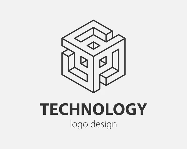 Block Logo Abstraktes Design Technologie Kommunikation Vektor Vorlage Linearen Stil — Stockvektor