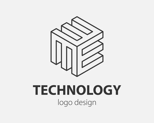 Block Logo Disegno Astratto Tecnologia Comunicazione Modello Vettoriale Stile Lineare — Vettoriale Stock
