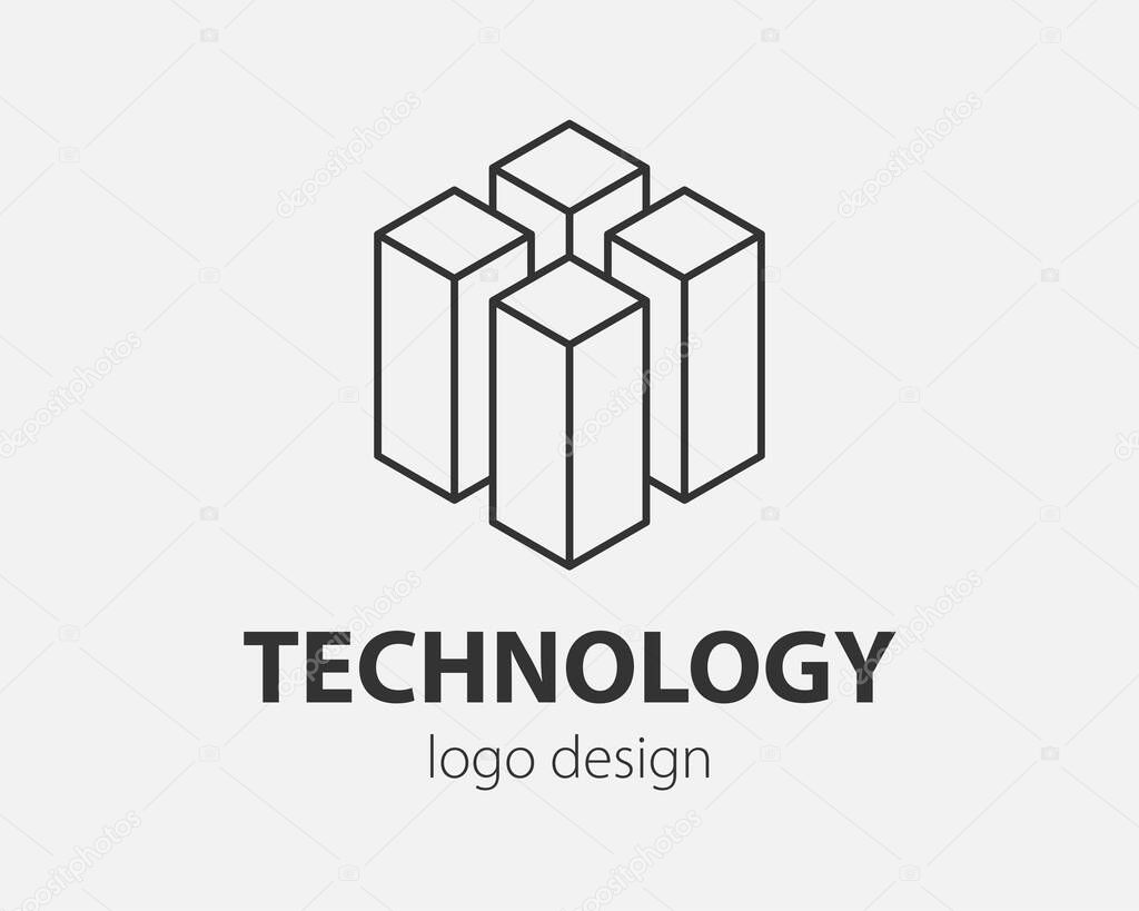 Block Logo abstract design Technology communication vector template linear style. Intelligence internet web Logotype concept icon.