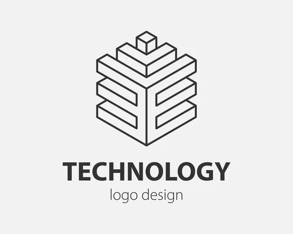 Block Logo Disegno Astratto Tecnologia Comunicazione Modello Vettoriale Stile Lineare — Vettoriale Stock