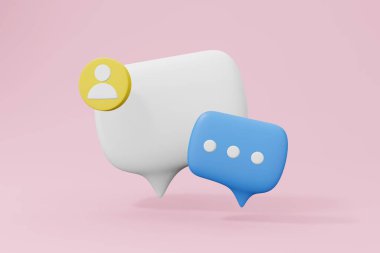 Sohbet kabarcığı sembolü 3 boyutlu görüntüleme. Kopya uzayı ile iletişim sembolü çizimi. İleti için konuşma balonu.