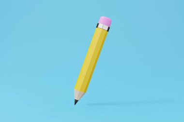 3 boyutlu pembe silgi çizimli sarı kalem. Okulda veya ofiste çizim için sanat tasarımı aracı.