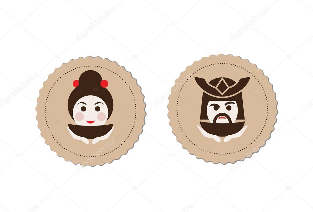 Samurai and geisha tea ceremony logo element vector illustration