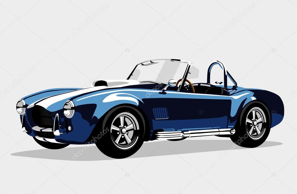 Classic sport blue car AC Shelby Cobra Roadster, vector illustration