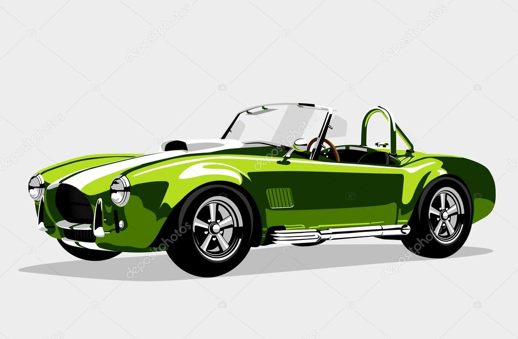 Classic sport green car AC Shelby Cobra Roadster, vector illustration