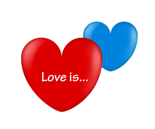 Ballon corazones rojo y azul el amor es — Vector de stock