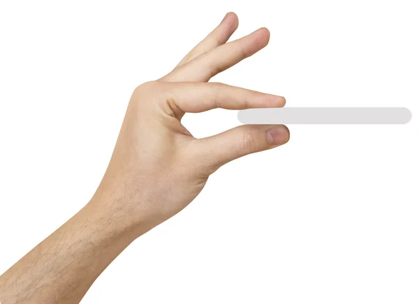 Edge thin object in man's hand white background — Stock Photo, Image