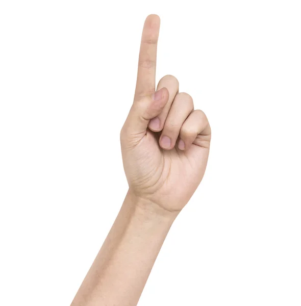 Man's hand sign attention white background — Stock Photo, Image