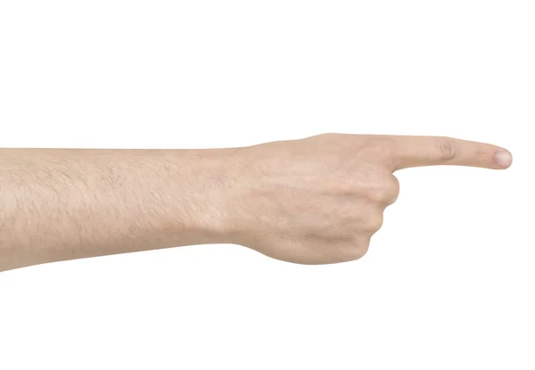 Znak ręką człowieka wskazuje kierunek białe tło — Zdjęcie stockowe