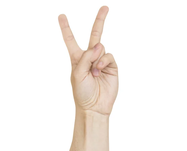 Man's hand teken vrede witte achtergrond — Stockfoto