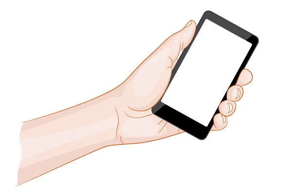 Mão de homem segurando um smartphone com tela em branco — Vetor de Stock