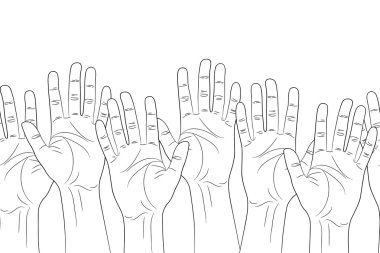 raised hands outline contour seamless pattern clipart