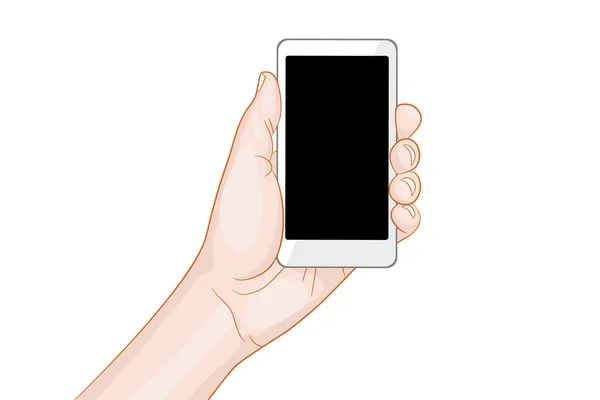 Main tenant un smartphone blanc avec écran blanc — Image vectorielle