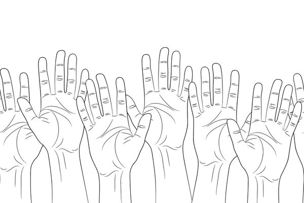 raised hands outline contour seamless pattern