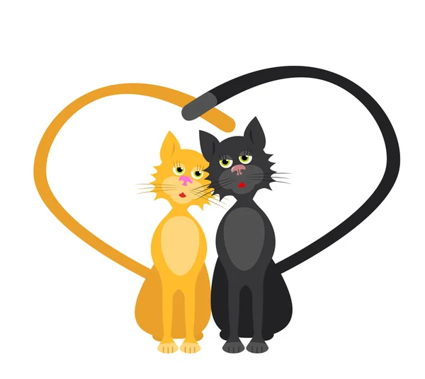 Romantic couple of two loving cats — Stock Vector