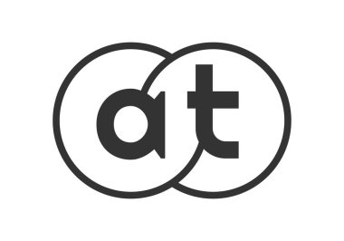 AT business company emblem with outline rounds and letters a t. Logo template of two merged circles for brand identity, logotype. Vector Infinity symbol  and technology sign.