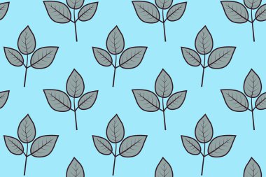 Seamless pattern of stylized leaves on a pastel blue background. Simple, minimalist design perfect for textiles, wallpaper, or website backgrounds.