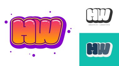 HW logo design for festival or party. Initial letter h and w in graffiti style. Creative modern lettering company name of font typography. Kids trendy logotype or identity. Vector illustration.