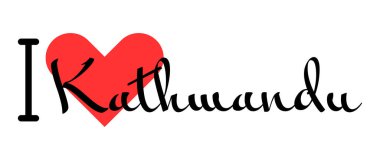 I love Kathmandu, city of Nepal. Hand drawn letters with red heart. Vector illustration lettering, modern design for print t shirt, banner, poster, sticker or label.