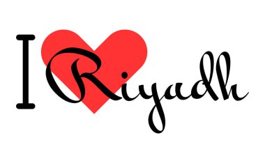 I love Riyadh, city of Saudi Arabia. Hand drawn letters with red heart. Vector illustration lettering, modern design for print t shirt, banner, poster, sticker or label.