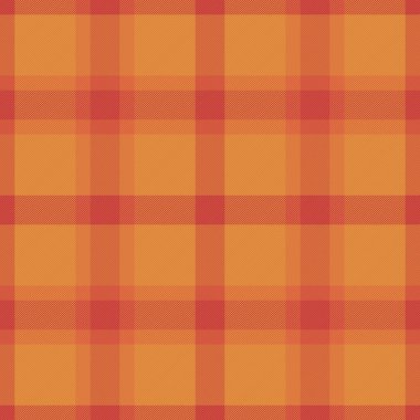 Doku, kumaş, kumaş, karşılama, ekoseli geçmiş kontrolü. Kanepe vektör deseni turuncu ve kırmızı renk paletinde pürüzsüz.