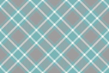 Adorable check plaid vector, rag seamless textile fabric. Diamond pattern texture background tartan in cyan and grey colors palette.