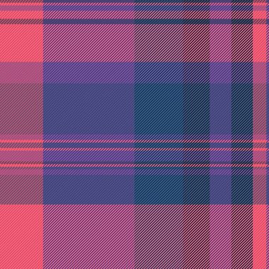 Pembe, mor ve mavi renkli canlı ekose desenli. Klasik bir tartan tasarımı, özgeçmiş, tekstil, giyim ve yaratıcı projeler için ideal sıcak, dokulu bir his..