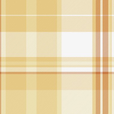 Kusursuz desenli vektör, kumaş örtüsü kontrolü. Paskalya ekose desenli arka plan tartanı kehribar ve beyaz renk paletinde.