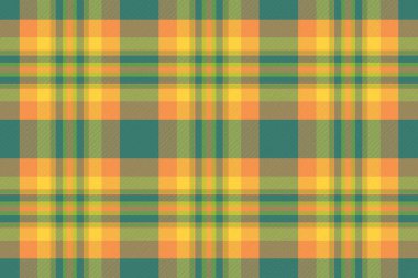 Kusursuz ekose desenli. Klasik tekstil tasarımı. Sıcak sarı, turuncu ve deniz mavisi. El işleri, moda, markalaşma ve dijital projeler için çok yönlü arkaplan.