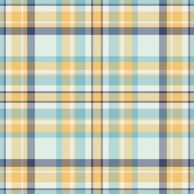Seamless plaid pattern. Textile design in blue, yellow, and beige tones. Versatile for fashion, backgrounds, or graphic projects needing a classic touch.