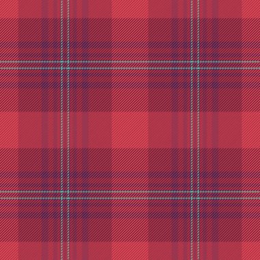 Delüks arka plan kontrolü, pürüzsüz, çizik desenli ekose doku. Kırmızı ve pembe renk paletinde kumaş tartan vektör dikiliName.