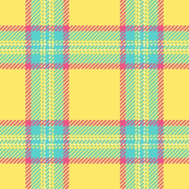 Vibrant plaid pattern with pastel yellow, turquoise, and pink hues. Ideal for backgrounds, textiles, or retro design projects. Adds a cheerful, stylish touch.